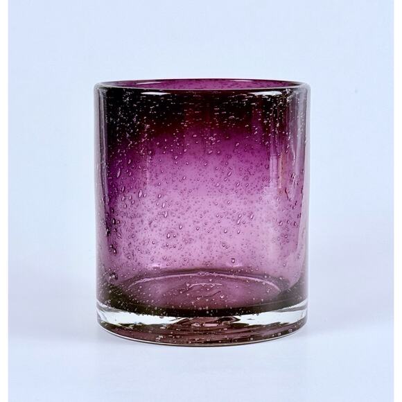 Amethyst Bubble Glass Tumbler 4” Hand Blown Purple Seeded Rocks Barware - Picture 1 of 7
